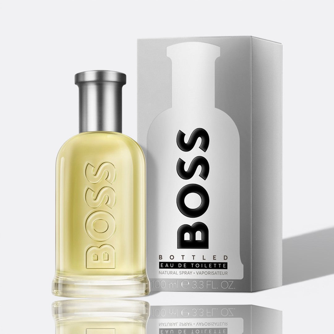 BOSS Bottled Eau de Toilette fragrance bottle - a fresh and timeless men's scent.
