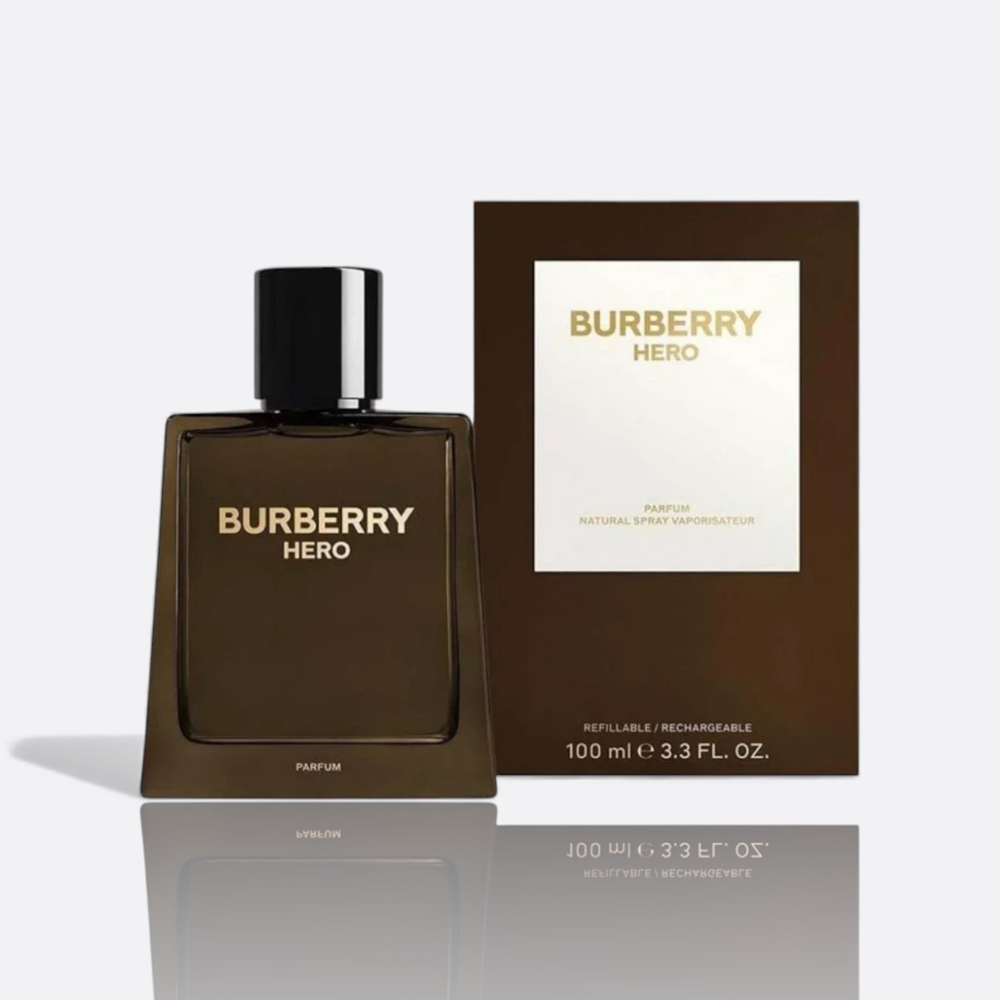 Burberry Hero Parfum Intense bottle – bold men’s fragrance with smoky, woody, and spicy notes