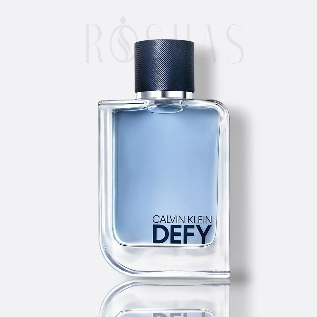 Calvin Klein Defy Eau de Toilette for men blue glass fragrance bottle