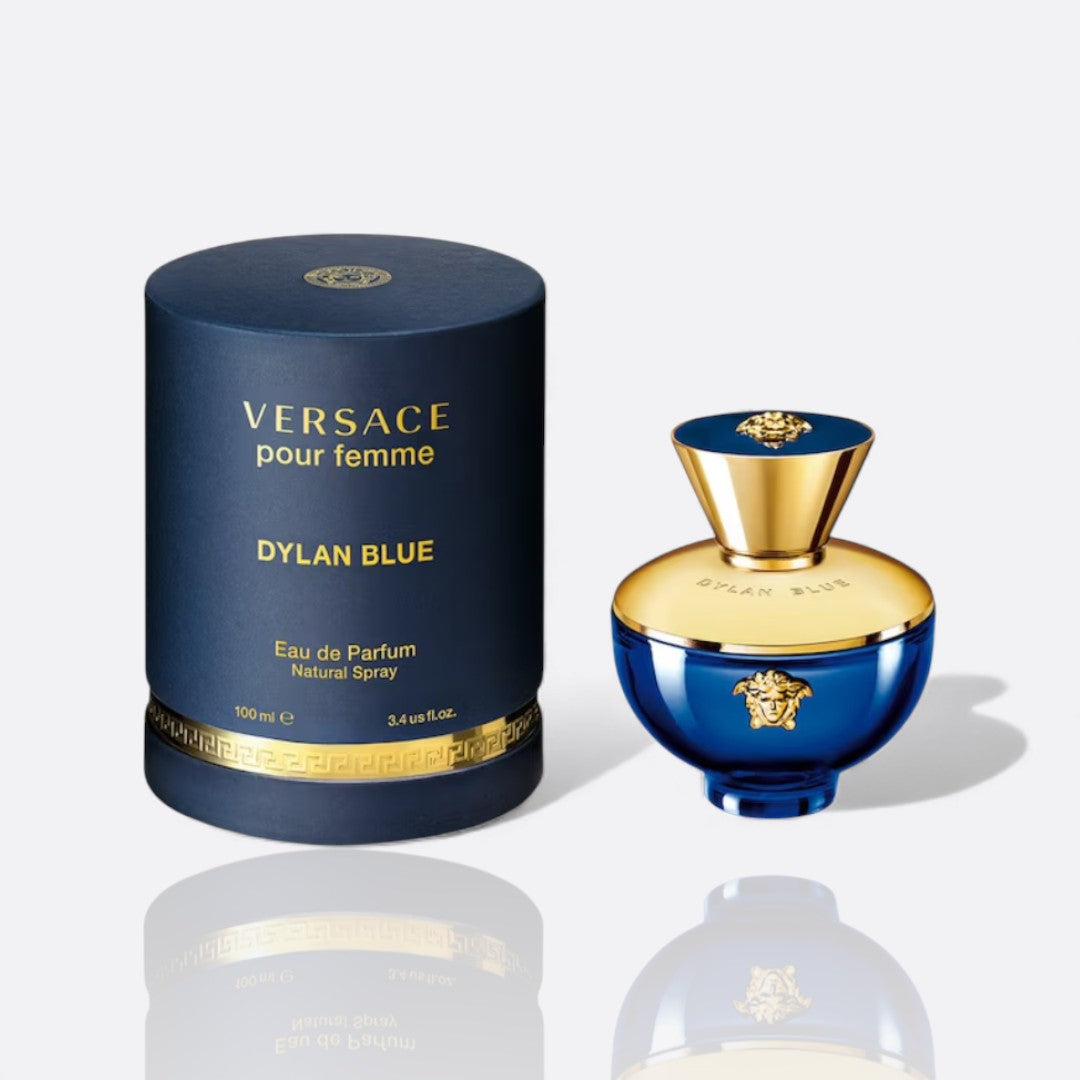 Dylan Blue Pour Femme Eau de Parfum bottle – feminine fragrance with fruity, floral, and woody notes