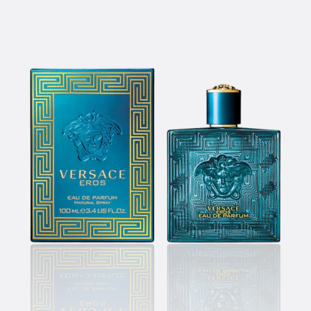 Eros Eau de Parfum bottle – seductive men’s fragrance with fresh, sweet, and woody notes