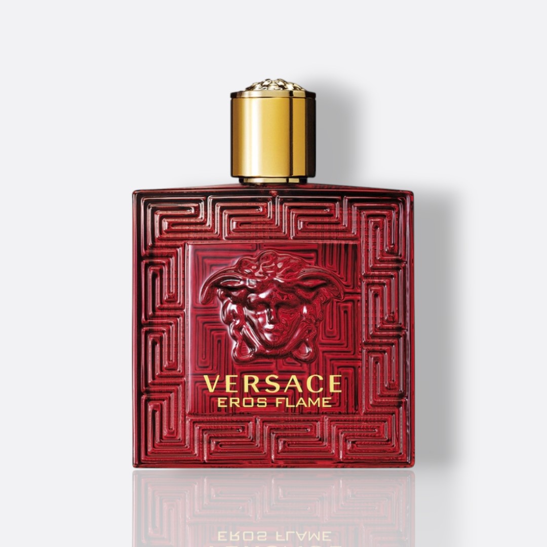 Eros Flame Eau de Parfum bottle – spicy and woody men’s fragrance with citrus and herbal warmth