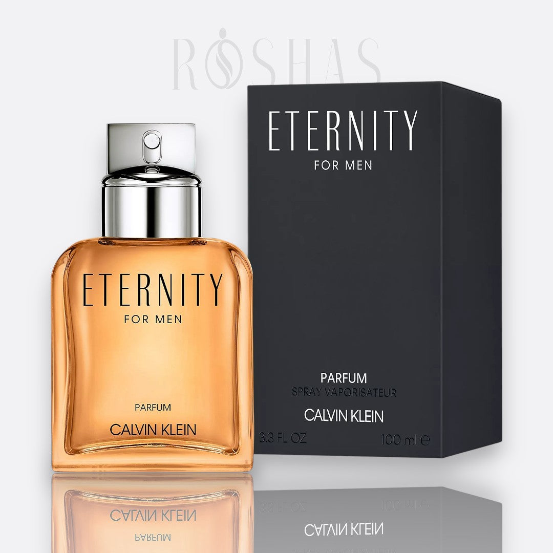 Calvin Klein Eternity Parfum for Men dark cognac glass fragrance bottle
