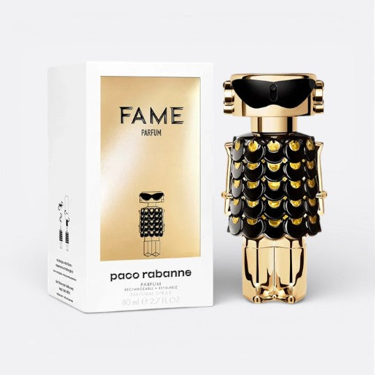 Bottle of Fame Parfum by Paco Rabanne – floral amber women’s perfume with fruit and spice notes
