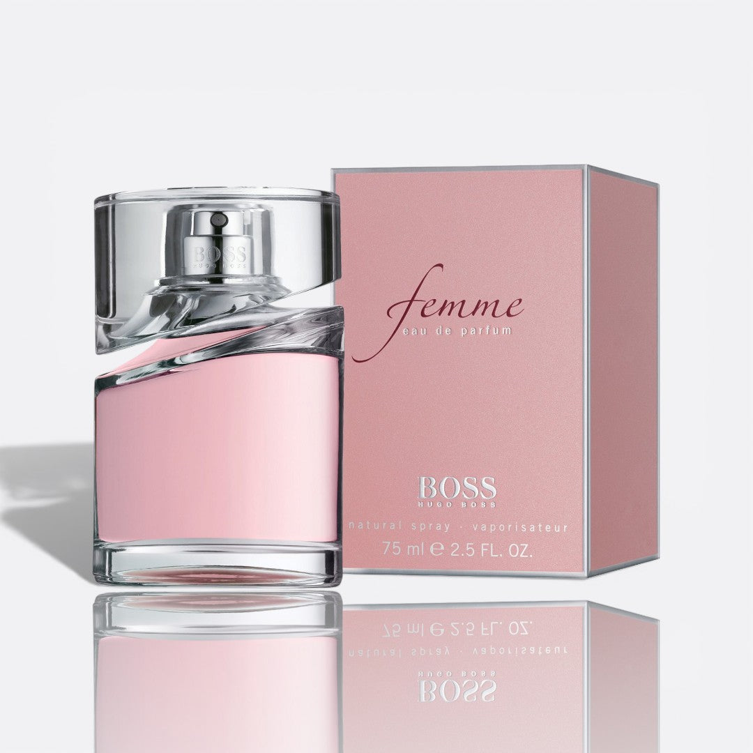 Femme by BOSS Eau de Parfum fragrance bottle - an elegant and sophisticated women's perfume.
