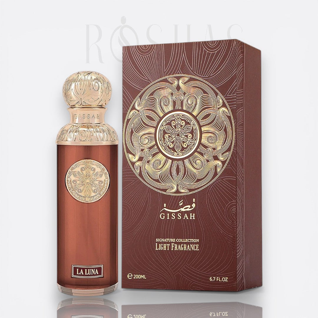 Bottle of Gissah La Luna Valley – elegant floral woody perfume with amber and warm notes