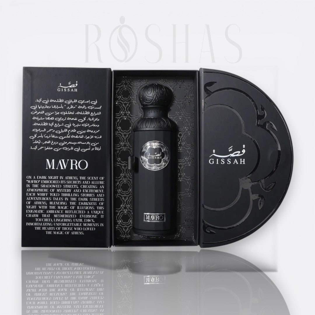 Bottle of Gissah Mavro – intense woody oriental perfume with smoky and warm notes