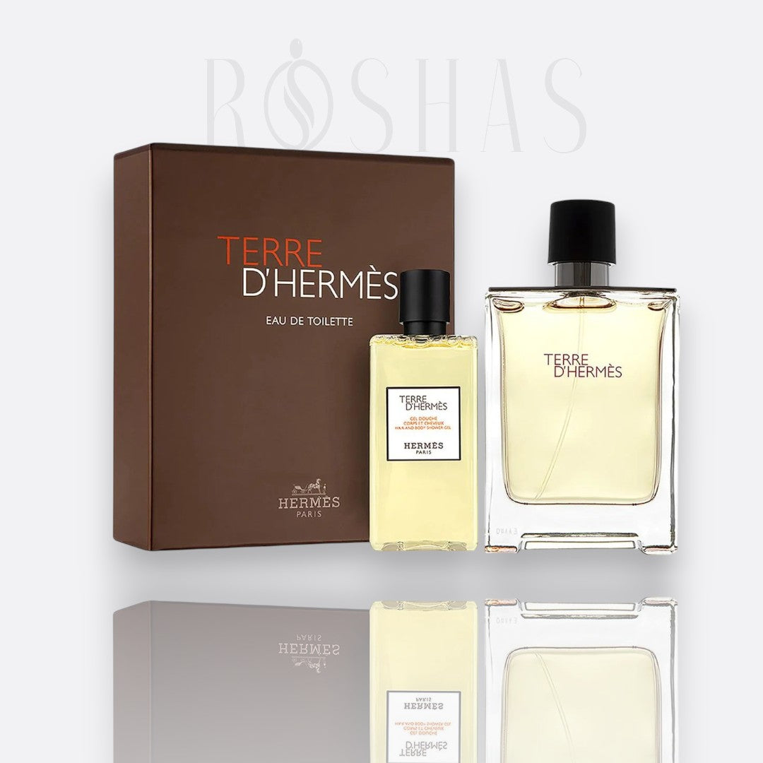 Hermes Terre d'Hermes Eau de Toilette 100ml and shower gel men's luxury fragrance gift set