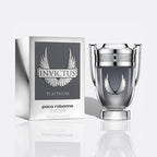 Bottle of Invictus Platinum by Paco Rabanne – men’s perfume with grapefruit, mint, and patchouli notes
