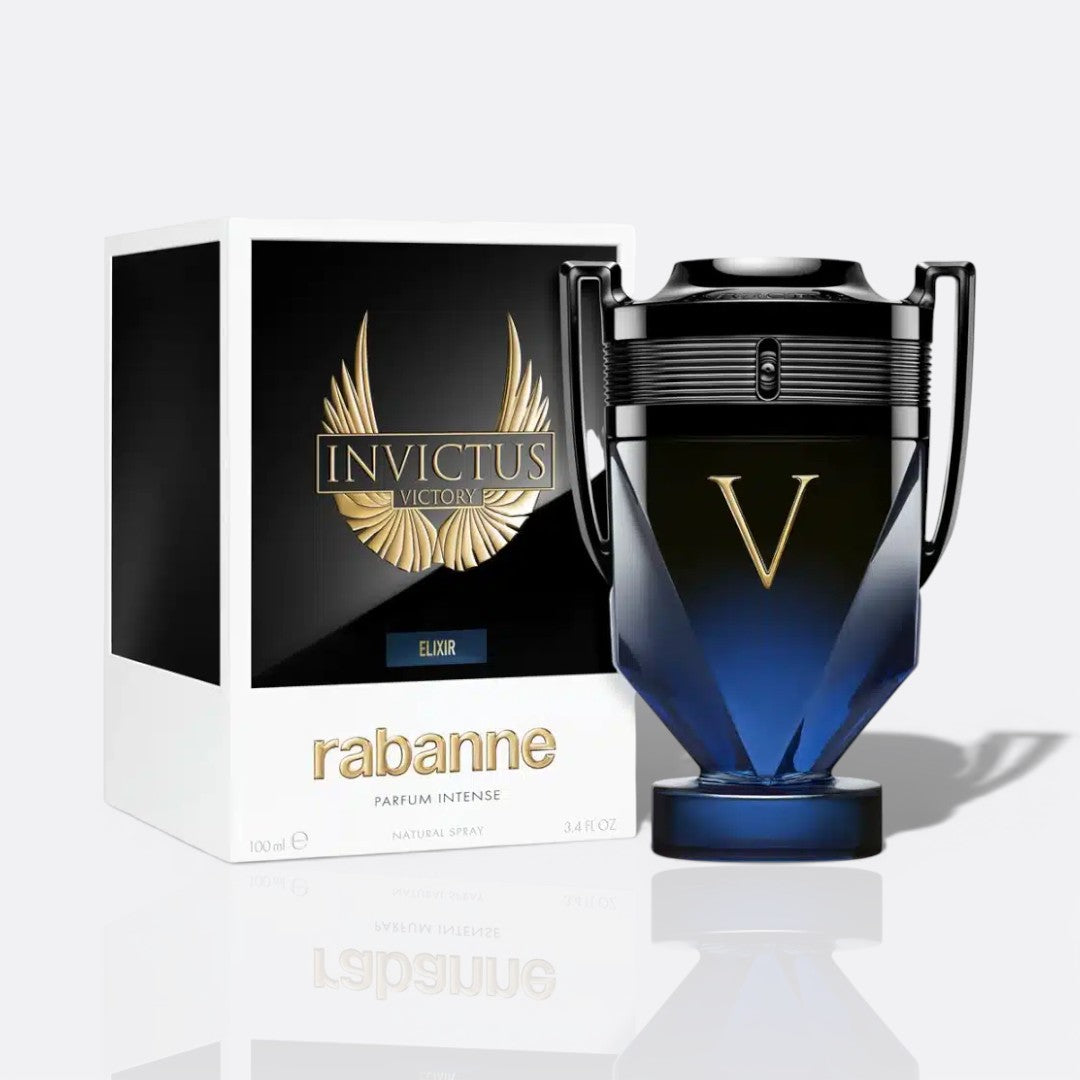 Bottle of Invictus Victory Elixir by Paco Rabanne – men’s perfume with citrus, spice, and warm deep notes
