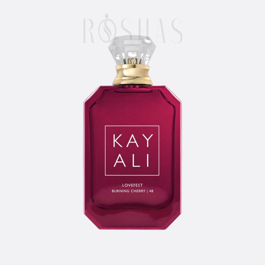 Bottle of Kayali Lovefest Burning Cherry | 48 – gourmand perfume with cherry, praline, and woody notes