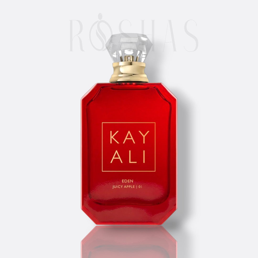Kayali Eden Juicy Apple 01 Eau de Parfum red translucent glass fragrance bottle