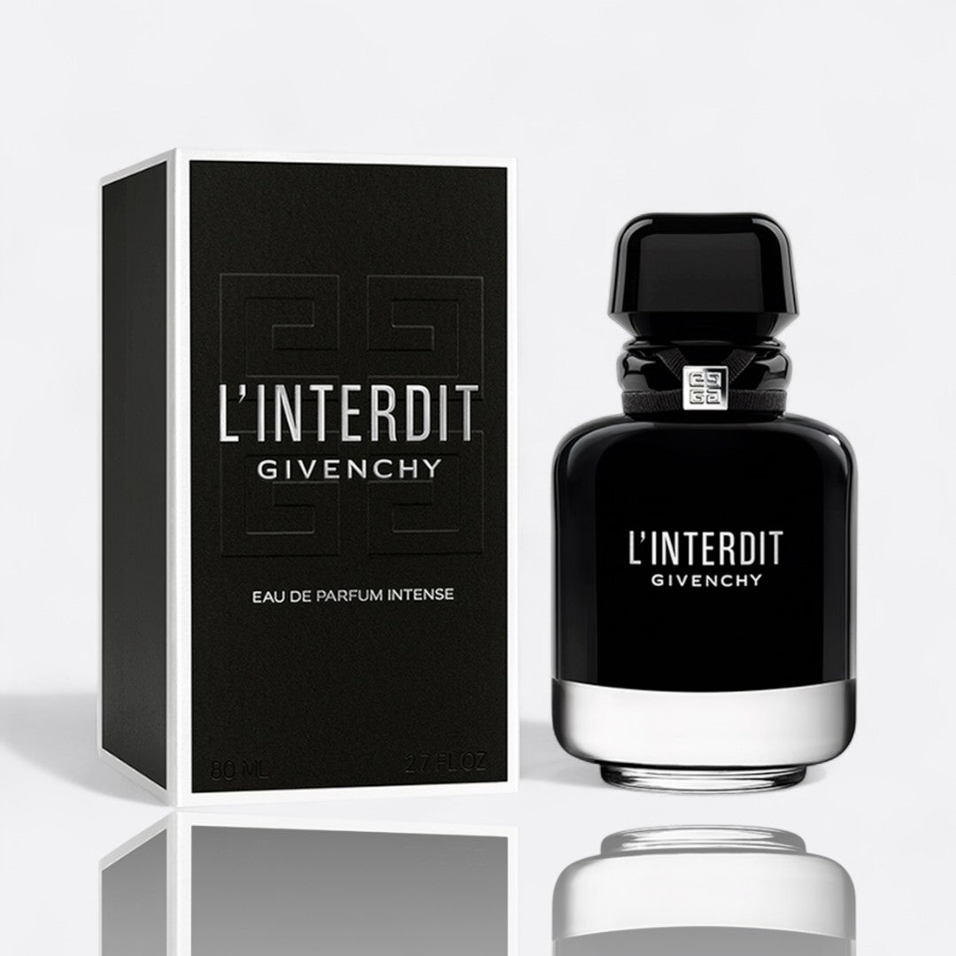 Givenchy L’Interdit Intense Eau de Parfum for women – tuberose orange blossom black sesame vanilla dark woods intense feminine fragrance bottle