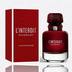 Givenchy L’Interdit Rouge Eau de Parfum for women – tuberose jasmine spicy red chili warm woods bold feminine fragrance bottle