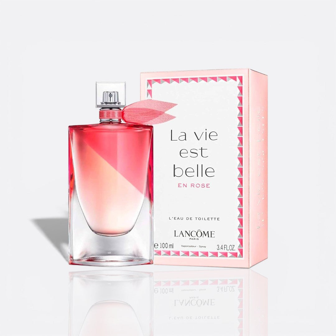 Bottle of La Vie est Belle en Rose by Lancôme – floral women’s perfume with citrus and rose notes
