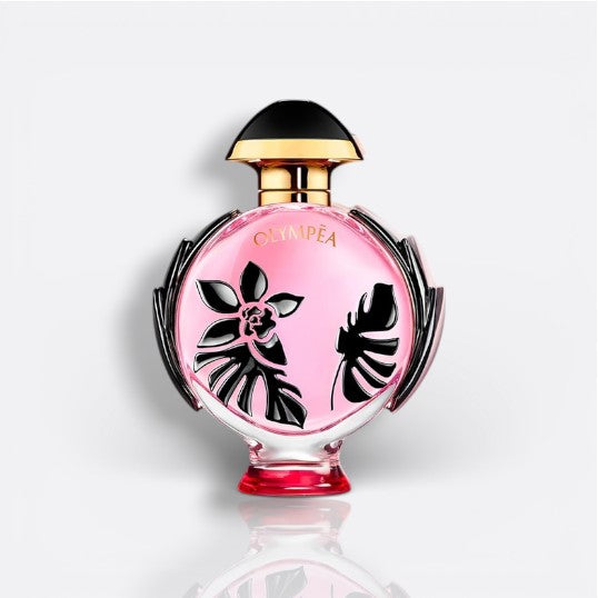 Bottle of Olympéa Flora by Paco Rabanne – floral women’s perfume with blackcurrant and vanilla notes
