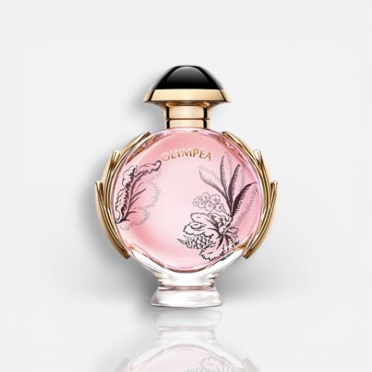 Bottle of Olympéa Blossom by Rabanne – fruity floral women’s perfume with rose and pear notes
