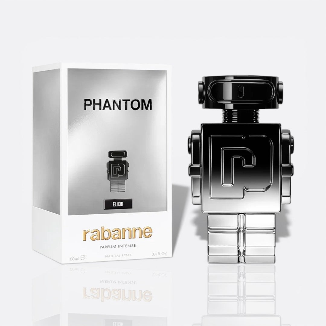 Bottle of Phantom Elixir by Paco Rabanne – men’s perfume with citrus, vanilla, and woody notes
