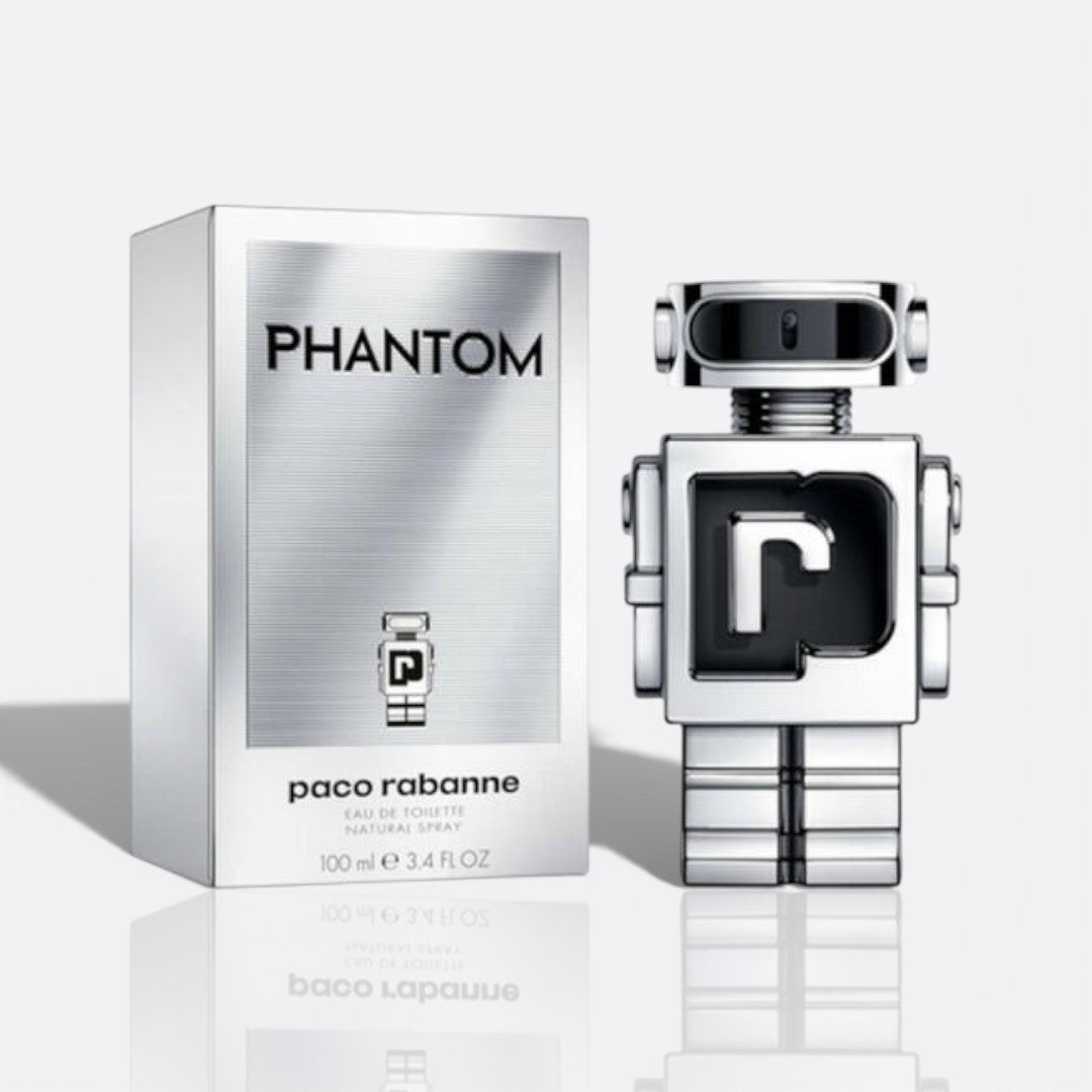 Bottle of Phantom by Paco Rabanne – men’s perfume with lemon, lavender, and vanilla notes
