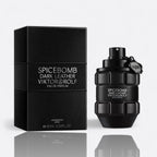 Spicebomb Dark Leather Eau de Parfum for men – black leather blood orange cardamom vanilla absolute black amber spicy leather fragrance bottle
