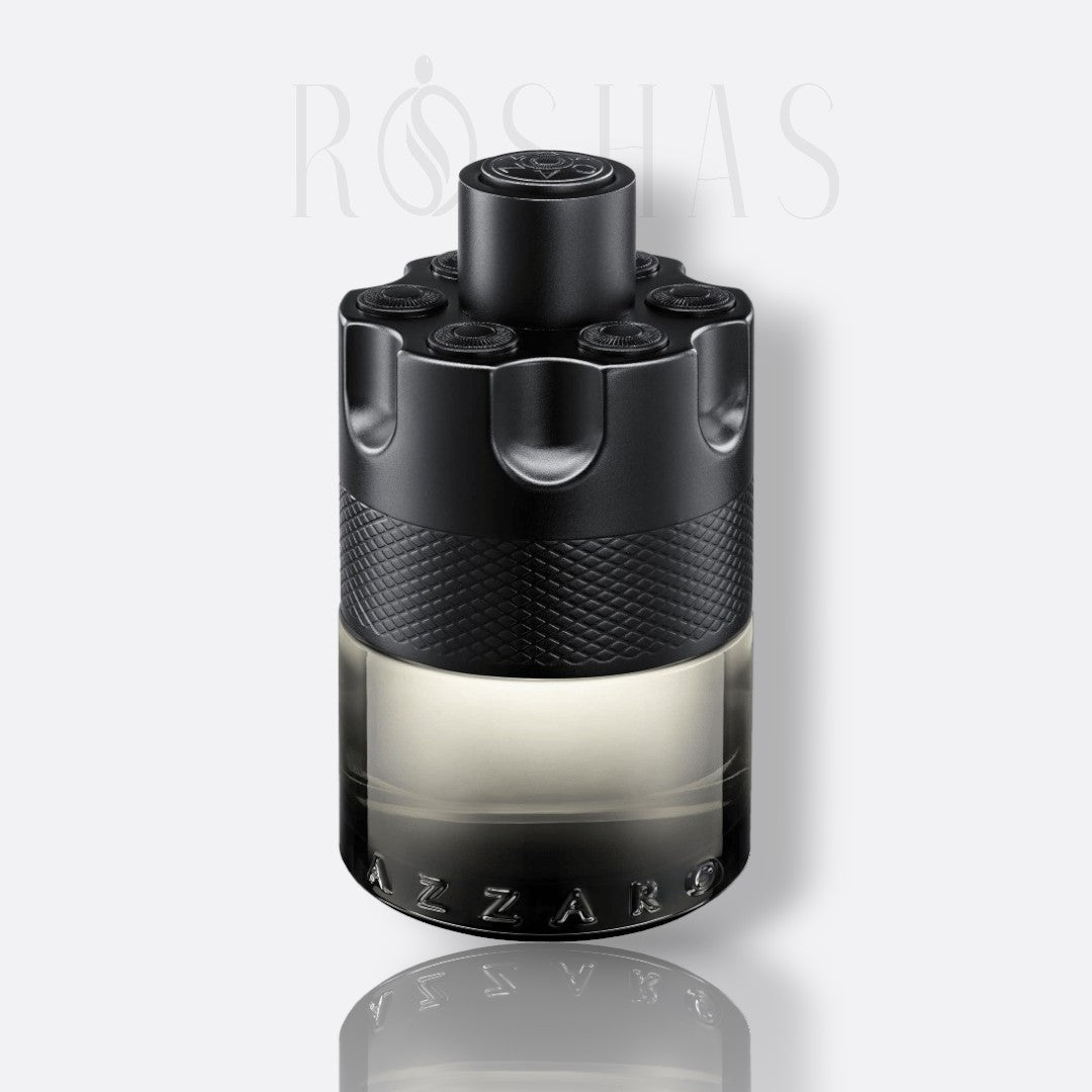 Azzaro The Most Wanted Eau de Toilette Intense for men black and silver barrel fragrance bottle