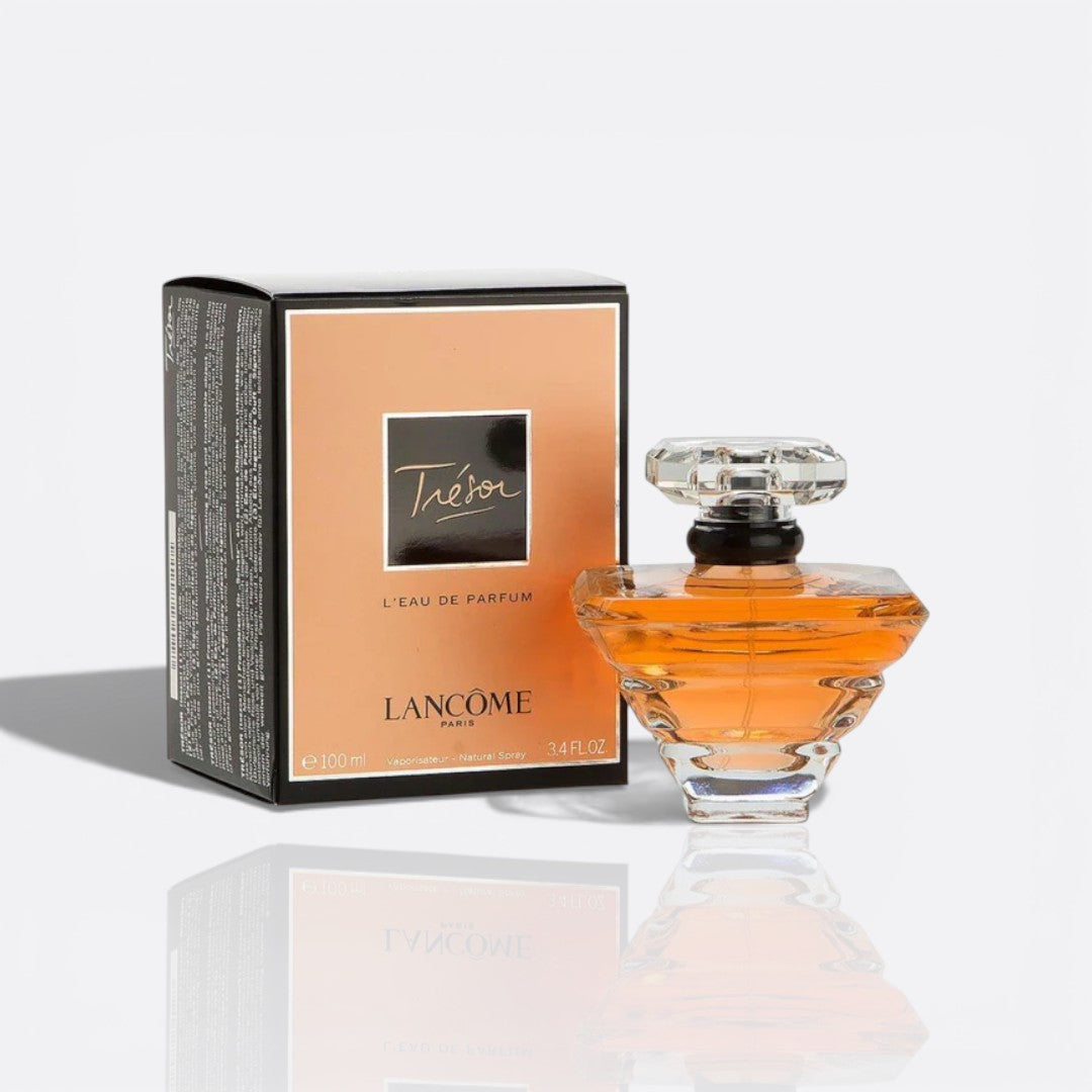 Bottle of Trésor Eau de Parfum by Lancôme – floral women’s perfume with rose, peach, and sandalwood
