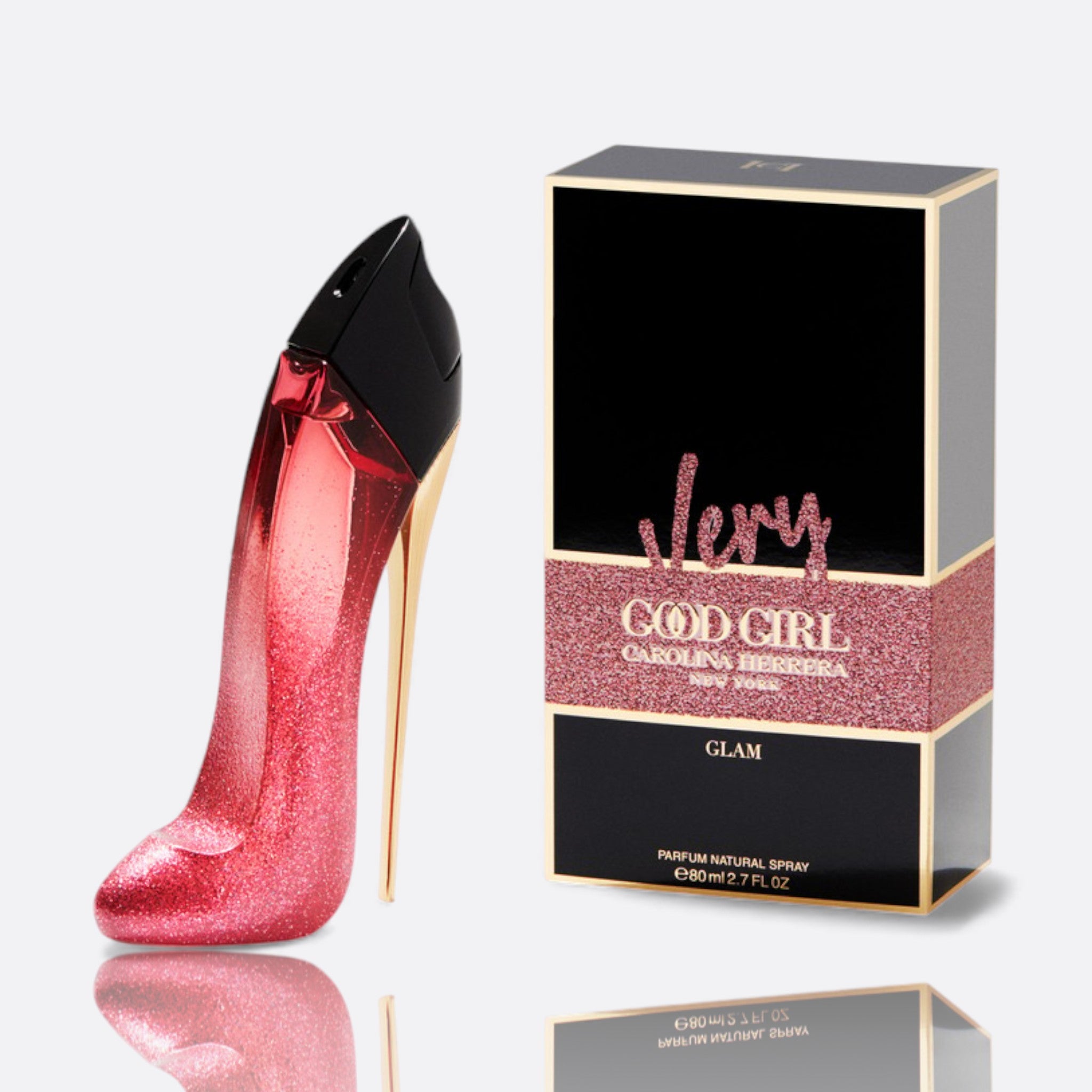 Very Good Girl Glam Eau de Parfum bottle – vibrant fragrance with fruity, floral, and sweet notes