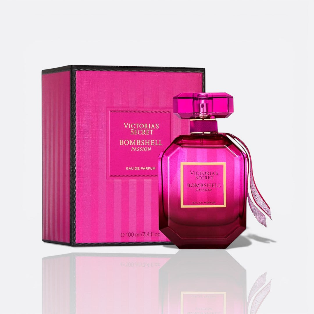 Victoria's Secret Bombshell Passion fragrance bottle - a vibrant and seductive women's perfume.
